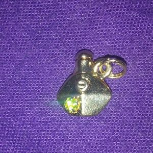 Gold perfume bottle necklace charm with green ston